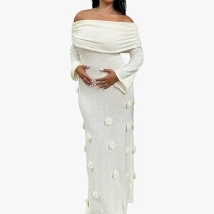 Elegant Off-Shoulder White Gown with Floral Accents